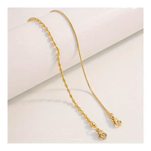 New 2 Pc Gold Stainless Round Snake Chain & Round Bead Chain - Picture 5 of 5
